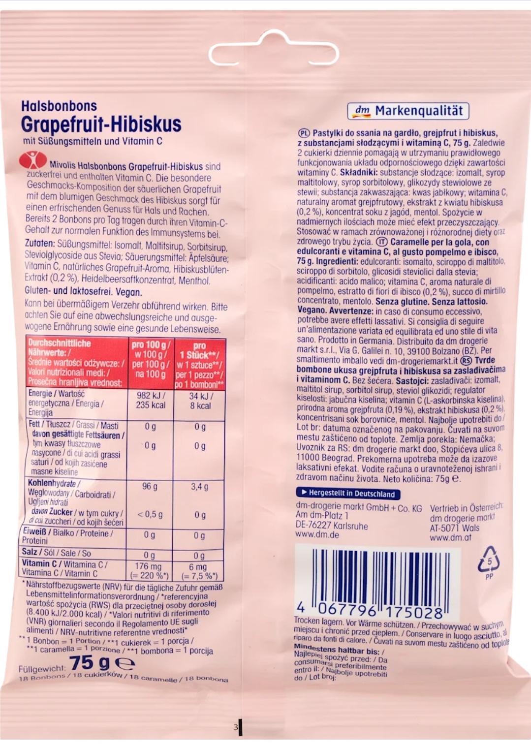 Mivolis 葡萄柚芙蓉喉嚨含片 75 克