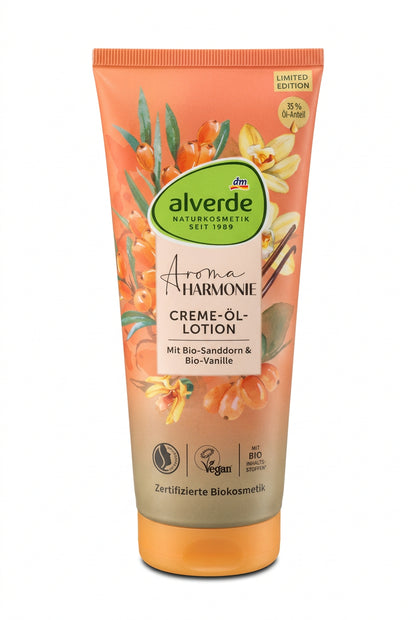 alverde Aroma Harmonie Creme-Öl-Lotion Sanddorn & Vanille, 200 ml