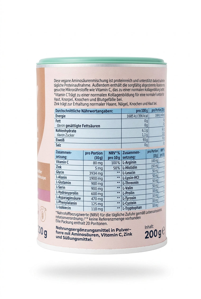 Mivolis Kollagen Support 純素胺基酸粉（含維他命C＋鋅）覆盆子口味 200g