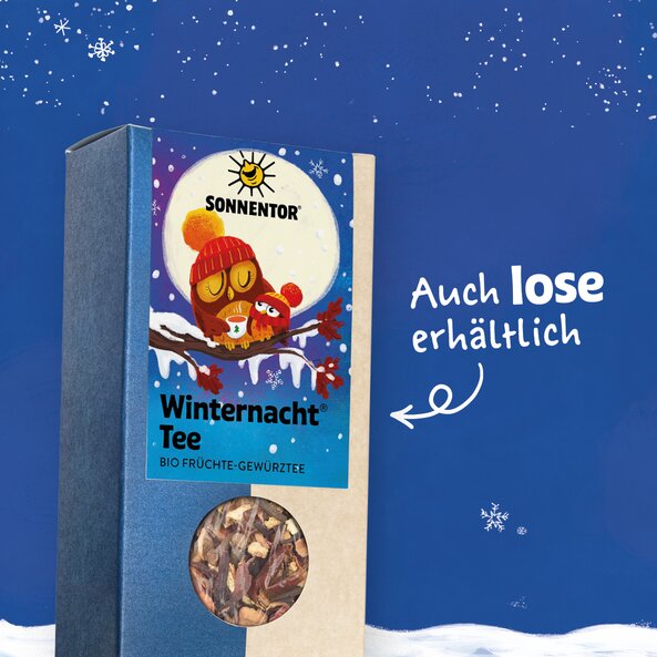 SONNENTOR Winternacht Früchtetee, Packung mit Sichtfenster der losen Variante